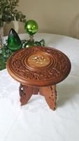 Indian, carved, inlaid, rosewood table, pedestal