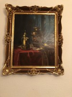 Festmény - asztali csendélet Kép: 50,5 x 63,5 cm, Keret: 68 x 80 cm