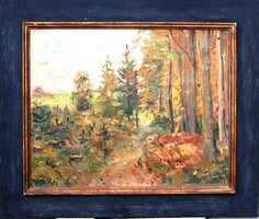 Sattler: forest road - oil on canvas painting, framed