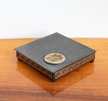 Retro iparművész réz bronz doboz - kártyatartó, ékszertartó gobelin díszítéses dobozka
