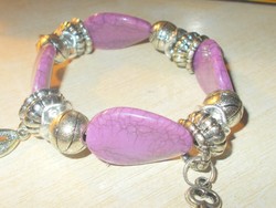 Marbled howlit pearl Tibetan silver bracelet - pandora style
