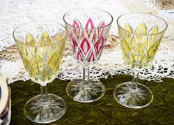 Old french glass stemmed glass colored patterned vmc reims france 3 pcs. Retro atmosphere