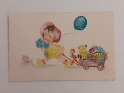 Régi képeslap 1942  rajzos levelezőlap kislány játékok