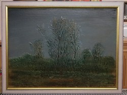 Póka György festmény, sajátos technikával, gyönyörű, új keretben ( Km.46 x 60 )