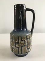 Retro, német, mid-century modern VEB Haldensleben égetett mázas füles kerámia váza