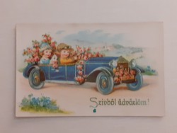 Régi képeslap 1942 levelezőlap gyerekek autó