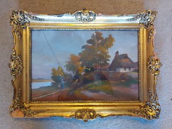 Meilinger desi painting, from 1949, cardboard, oil, 60x40 cm + ruined frame