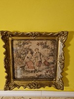 Old baroque needle tapestry in gilded antique frame