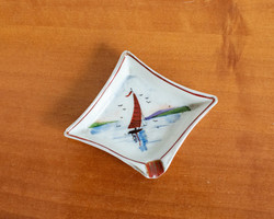 Drasche retro porcelán tálka - szuvenír, nyaralási emlék - balatoni vitorlás (sérült) - hamutál