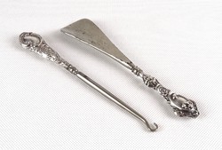 1A934 antique silver shoehorn and shoe button