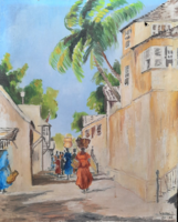 With Kozma sign: exotic street view, oil on canvas 1961