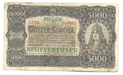 5000 korona / 40 fillér 1923 nyomdahely nélkül 1.