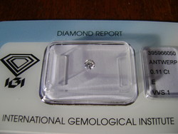 Gyémánt valódi természetes kezeletlen E/VVS1     0.11 ct