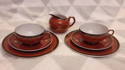 Sárkányos teás csésze tányérokkal és kiöntővel, porcelán reggeliző szett (M2005)