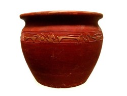 Serious Egyptian amphora, exterminating heavy terracotta pot, gold ornate flowerpot