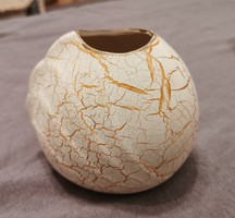 Retro vase, Hungarian handicraft ceramic, 11 cm high