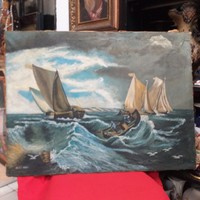Oil on canvas sea sailing boats. Indicated.