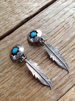 Old Navajo handcrafted Native American clip earrings with turquoise stones