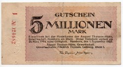 Németország Hamborn 5 millió német Márka, 1923
