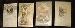4 db dombor nyomású litho antik képeslap Mikulás darabáron