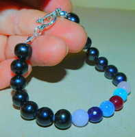 Night black real pearl 7 chakra bracelet No. 1