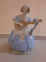 Nagy Herendi kék, virágos ruhás Déryné porcelán figura