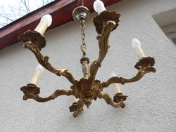 6-branch bronze chandelier, chain suspension, richly chiselled, works.