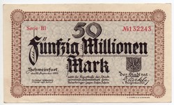 Németország Schweinfurt 50 millió német inflációs Márka, 1923, aUNC