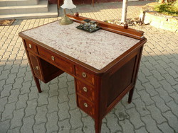 Dreamy original marked lingel Charles Art Nouveau, marble-topped, inlaid desk