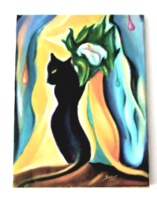 Still life with cat / cubist / seres sándor oil painting