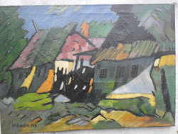 Great Oscar, village street, oil on canvas painting. Without frame.