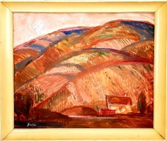 Füstös Zoltán(1901-1970) - Tokaj hegyoldal 1969 olajfestmény Képcsarnokos