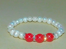 Cultured real pearl handmade bracelet with ruby jade pearl ornate