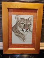 Puma  (macska) KÉZI GOBLEIN 27x36 cm   gobelin