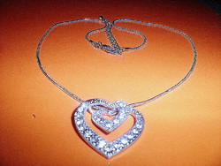 Sea zirconia stony heart in heart Tibetan silver vintage necklace
