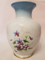 Hollóházi ibolya mintás porcelán váza,  18 cm magas, piros pecsét!