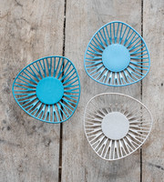 Retro basket set in gray and turquoise colors - plastic bread baskets, trays