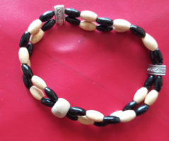Bracelet (two rows) white-black / with metal spacers /