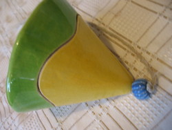 Kézműves kerámia harang zöld-sárga