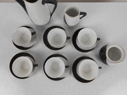 Hollóházi fekete-fehér kávéskészlet