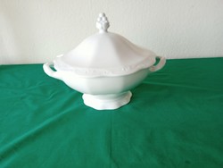 Snow-white relief soup bowl with lid