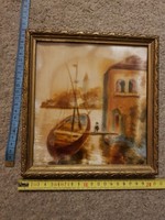 Bársonyra festett hajós kép