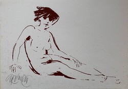 Gyémánt László (1935-) Női akt 3. (1980 körül) című szitanyomata /35x50 cm/