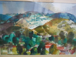 János Pleidell (1915-2007) hilly landscape (Mátrakeresztes) c. Creation of watercolor paper. Aba-novak disciple