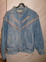 E13 luxury denim jacket lined inside + separate front and back embroidery appliqué + bottom belt + pockets 38-40