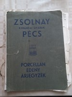Zsolnay gyár 1939-es árjegyzéke