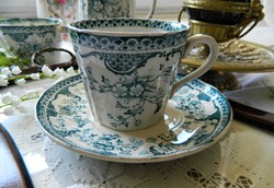 Antik Adderleys Spring angol fajansz csésze és kistányér, türkiz, 1800-1899
