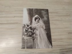 Antik színezett esküvői fotó képeslap.