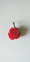 Coral rose pendant with silver plated hook
