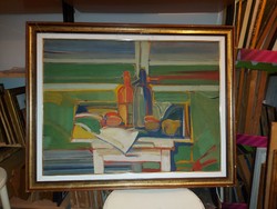 Baticz Levente: "Csendélet", 1974-ből, festmény, képcsarnokos, olaj, farost, 60x80 cm+ keret